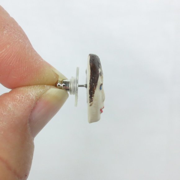 New Unique Hand Painted Lady's Face Stud Earrings - Picture 5 of 6